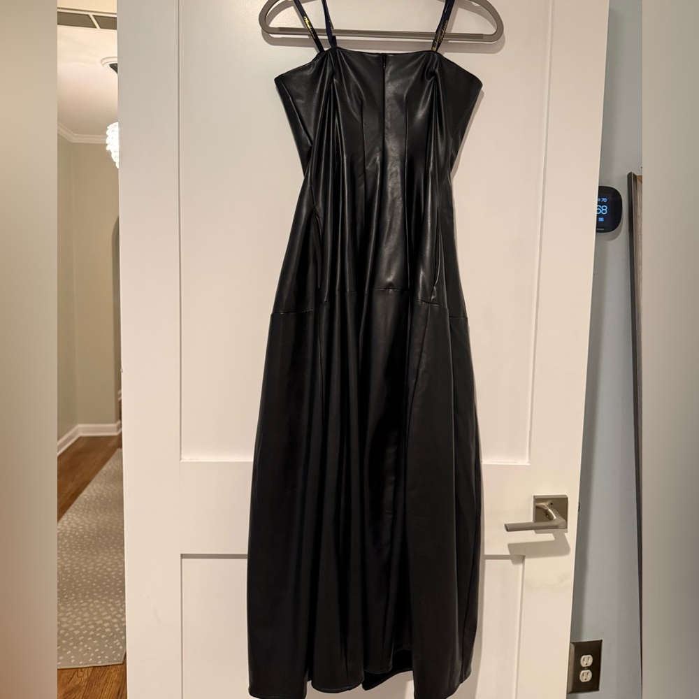 Shoshanna Celia Midnight Black Faux Leather Midi Dress size 6 NWT - Picture 6 of 11